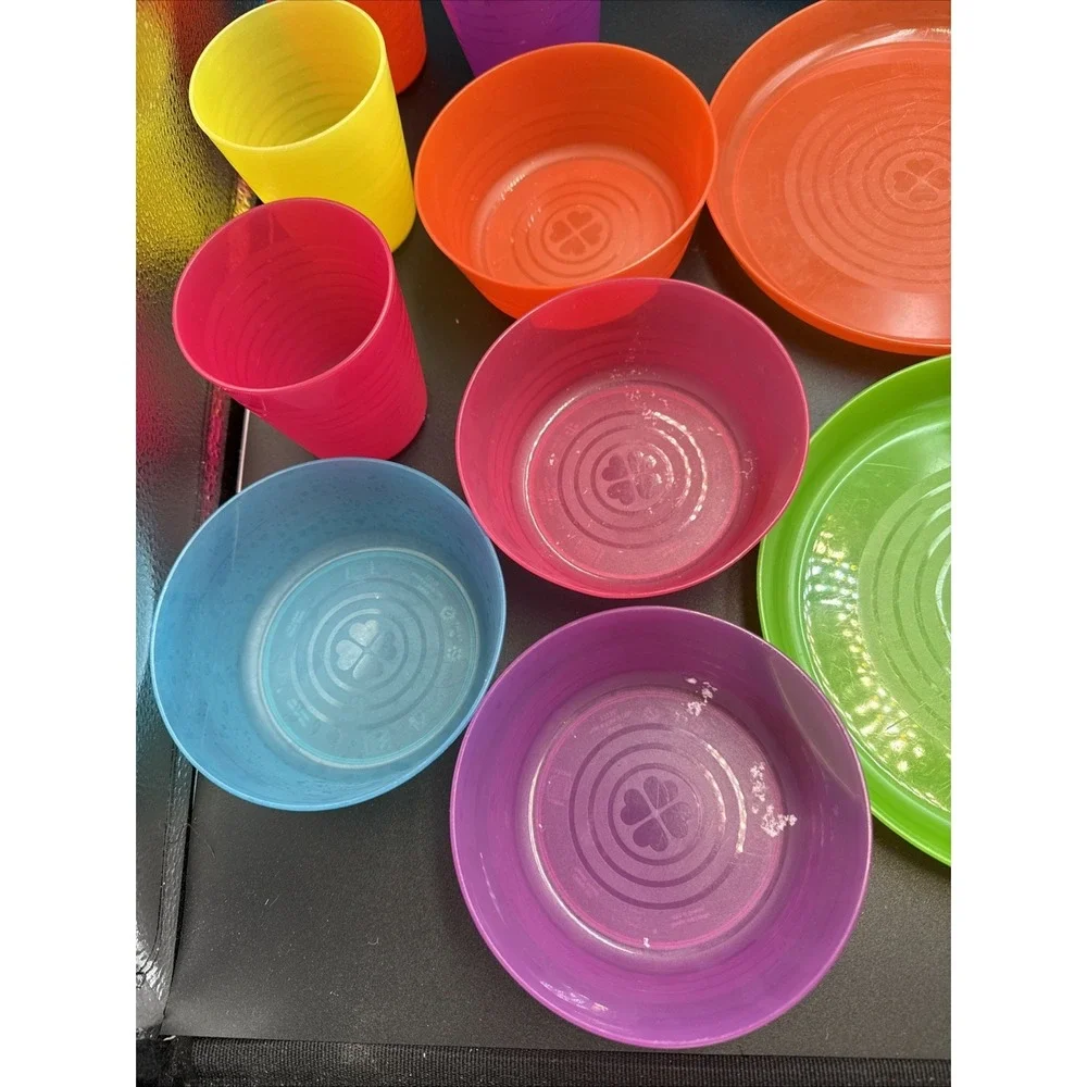 Ikea Lot of 16 Bowls Cups Plates Kalas Plastic Kid Child Rainbow Bright